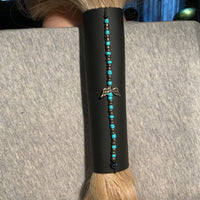 Wings and Turquoise Beads on Black Leather Hair Wrap Tie