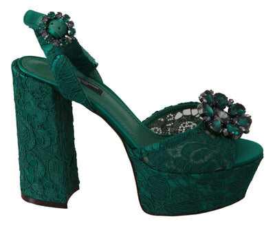 Green Taormina Lace Crystals Sandals Shoes