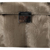 Beige Velvet Floral Leather Men Document Briefcase