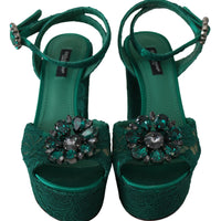 Green Taormina Lace Crystals Sandals Shoes