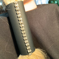 Rhinestone Bling on Black Leather Hair Wrap Tie