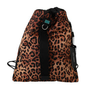 Brown Leopard Drawstring Napsack Nylon Backpack