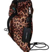 Brown Leopard Drawstring Napsack Nylon Backpack