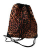 Brown Leopard Drawstring Napsack Nylon Backpack