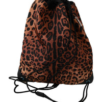 Brown Leopard Drawstring Napsack Nylon Backpack