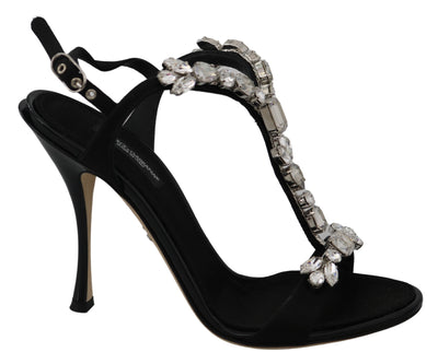 Black Suede Crystal Ankle Strap Sandal Shoes