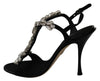 Black Suede Crystal Ankle Strap Sandal Shoes