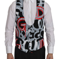 Black Printed Polyester Formal  Vest