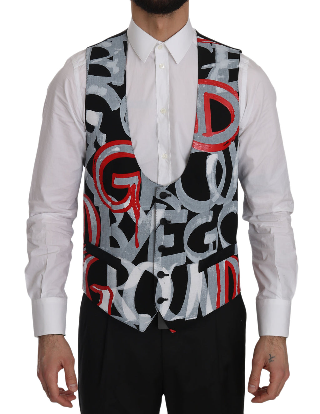 Black Printed Polyester Formal  Vest