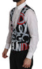 Black Printed Polyester Formal  Vest