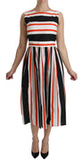 Multicolor Stripes A-Line Pleated Midi Dress