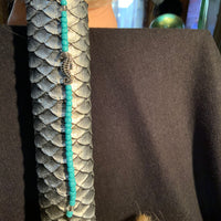 Seahorse and Turquoise Beads on Mermaid Scales Hair Wrap Tie