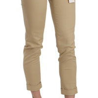 Khaki Casual Fitted Cotton Trousers Pants