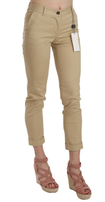 Khaki Casual Fitted Cotton Trousers Pants