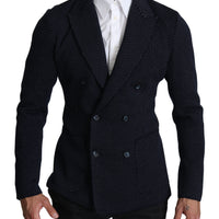 Dark Blue Dotted Double Breasted Coat Blazer