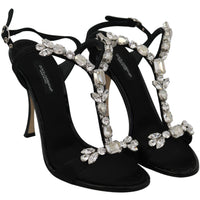 Black Suede Crystal Ankle Strap Sandal Shoes