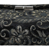 Black Ricamo Sequined Leather Document Briefcase Bag