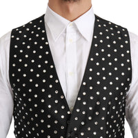 Black Crystal Waistcoat Formal Silk Vest