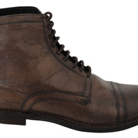 Brown Patterned Leather Derby Boots Shoes