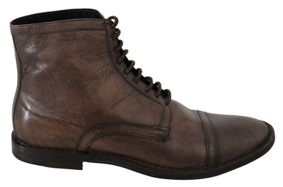 Brown Patterned Leather Derby Boots Shoes