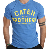 Blue Cotton Logo Motive Print Crewneck Mens Top T-shirt