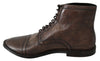 Brown Patterned Leather Derby Boots Shoes