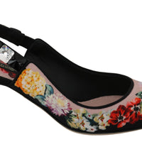 Black Floral Slingbacks Crystal Heels Shoes