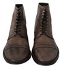 Brown Patterned Leather Derby Boots Shoes