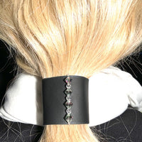 Swarovski Paradise Shine Crystals on Black Leather  Hair Tie