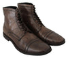 Brown Patterned Leather Derby Boots Shoes