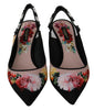 Black Floral Slingbacks Crystal Heels Shoes