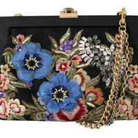 Black Floral Embroidered Crystal Shoulder VANDA Purse