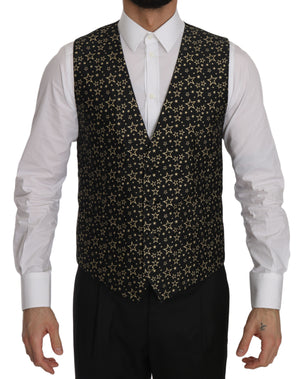 Black Star Patterned Slim Formal Vest