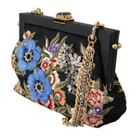 Black Floral Embroidered Crystal Shoulder VANDA Purse