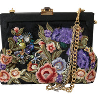 Black Floral Embroidered Crystal Shoulder VANDA Purse