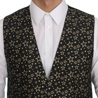 Black Star Patterned Slim Formal Vest