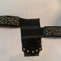 Brass and Pewter on Black Leather with Lace Hair Wrap Tie