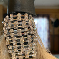 Sparkling Cubic Zirconia on Black Leather Hair Wrap Tie, by Hair Tie Rebel
