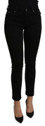 Black Mid Waist Slim Fit Cropped Cotton Jeans