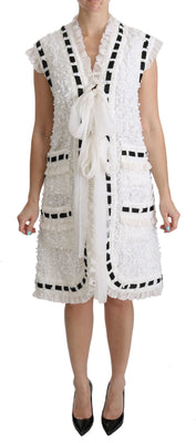White Crochet Sleeveless Coat Jacket