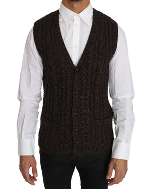 Brown Knitted Wool Vest Cardigan Sweater