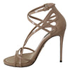 Beige Leather Ankle Strap Heels Sandals Shoes