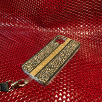 Brass Pebbles with Gold Rhinestones iPhone Silicone Case with Lanyard