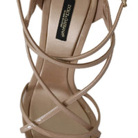 Beige Leather Ankle Strap Heels Sandals Shoes