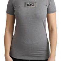 Gray Cotton Logo Crewneck Top T-shirt