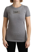 Gray Cotton Logo Crewneck Top T-shirt