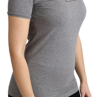 Gray Cotton Logo Crewneck Top T-shirt