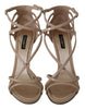 Beige Leather Ankle Strap Heels Sandals Shoes