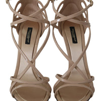 Beige Leather Ankle Strap Heels Sandals Shoes