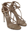 Beige Leather Ankle Strap Heels Sandals Shoes